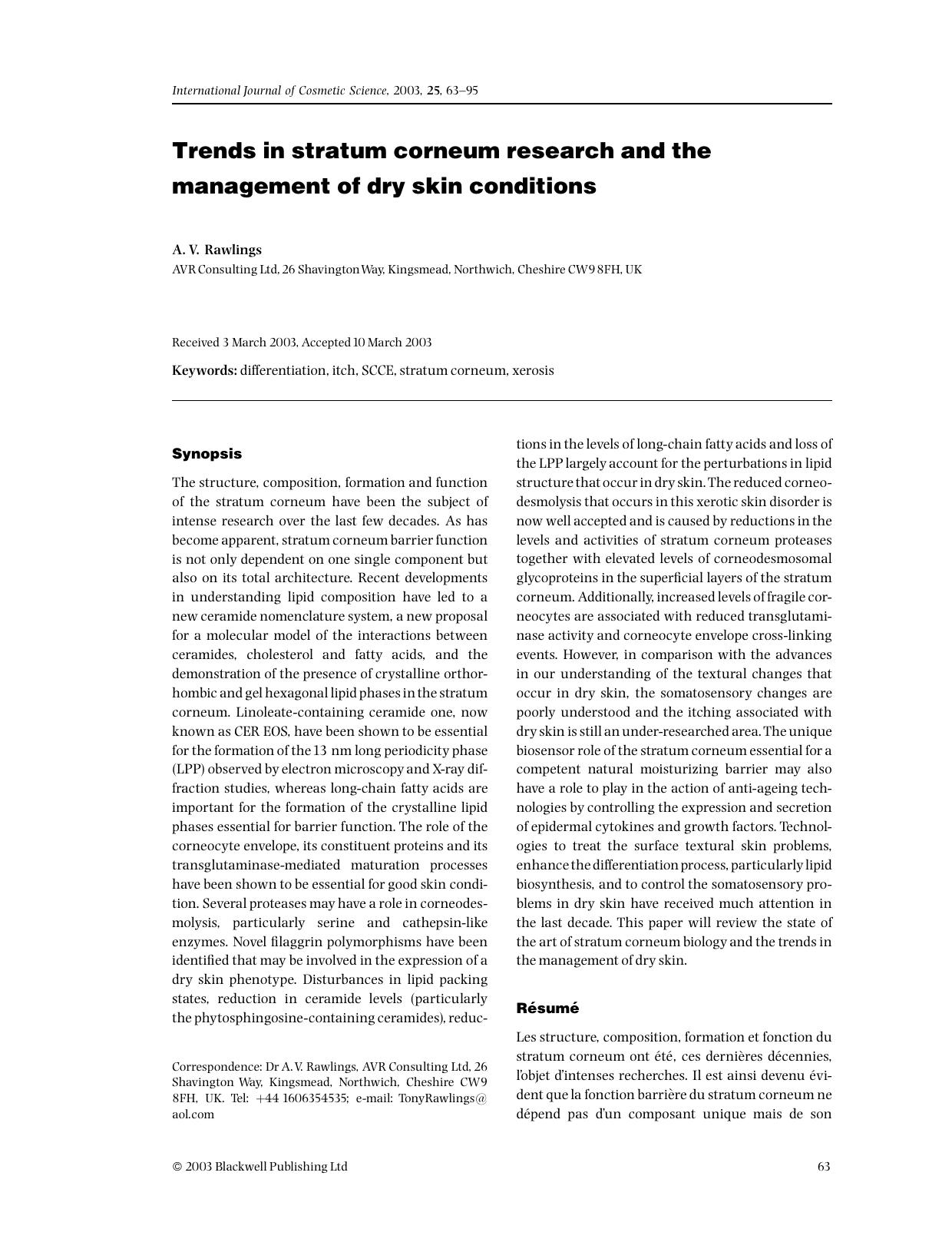 Trends in stratum corneum research and the management of dry skin conditions by Unknown