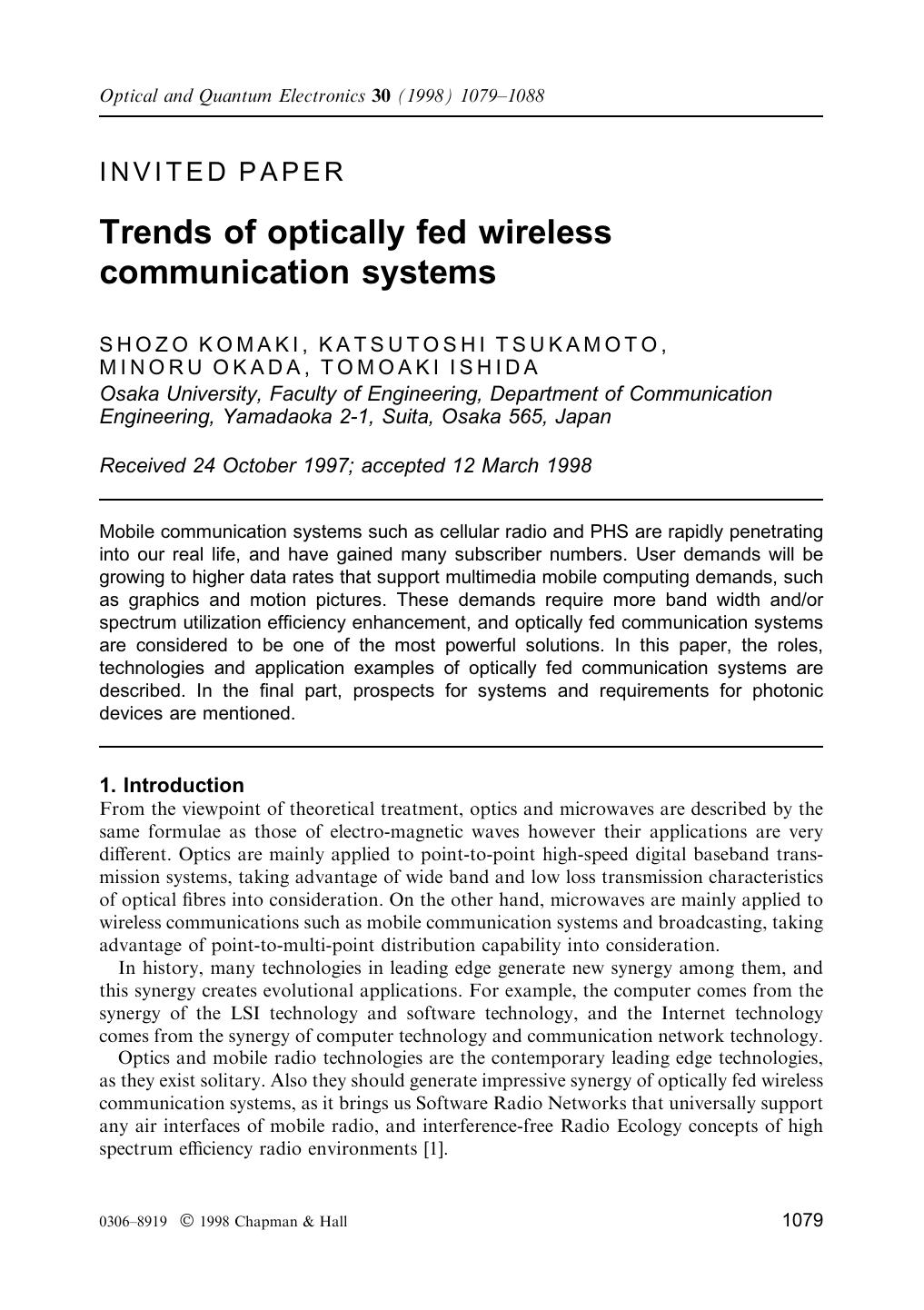 Trends of optically fed wireless communication systems by Unknown
