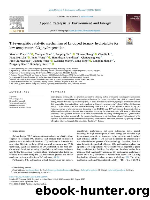 Tri-synergistic catalytic mechanism of La-doped ternary hydrotalcite for low-temperature CO2 hydrogenation by unknow