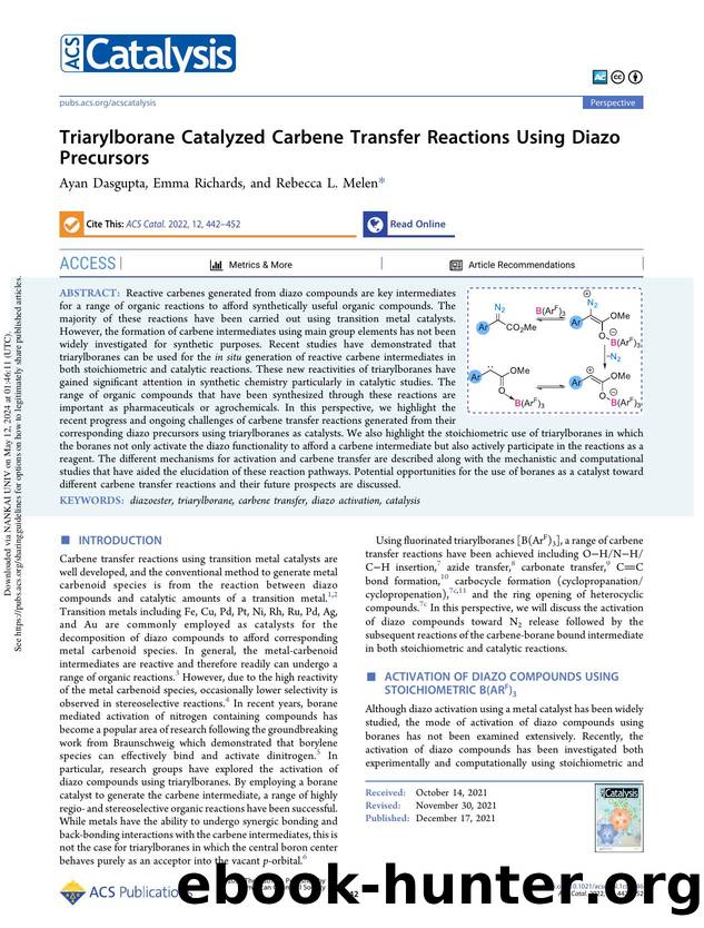Triarylborane Catalyzed Carbene Transfer Reactions Using Diazo Precursors by Ayan Dasgupta Emma Richards & Rebecca L. Melen