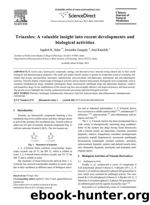 Triazoles: A valuable insight into recent developments and biological activities by Jagdish K. Sahu & Swastika Ganguly & Atul Kaushik