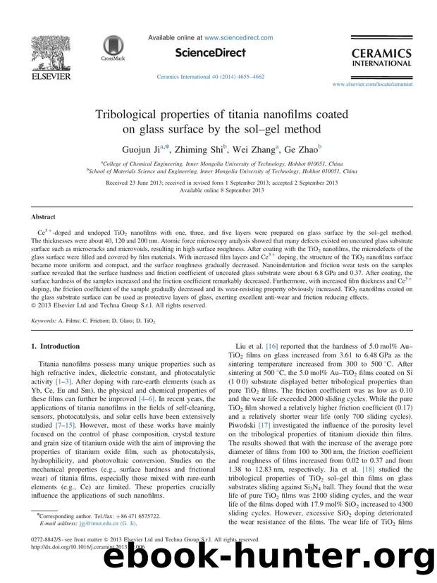 Tribological properties of titania nanofilms coated on glass surface by the solâgel method by Guojun Ji & Zhiming Shi & Wei Zhang & Ge Zhao