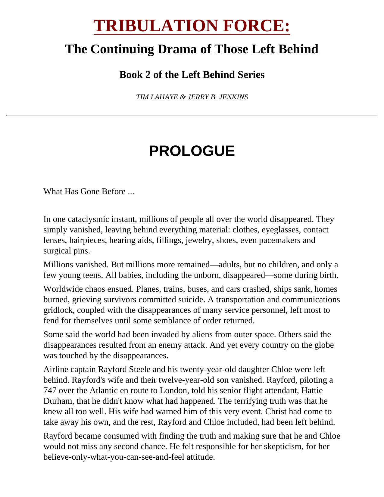 Tribulation Force - Left Behind Series 2 by Tim Lahaye & Jerry B. Jenkins