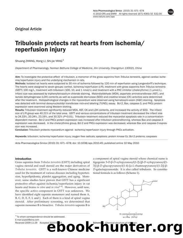 Tribulosin protects rat hearts from ischemiareperfusion injury by Shuang Zhang & Hong Li & Shi-jie Yang