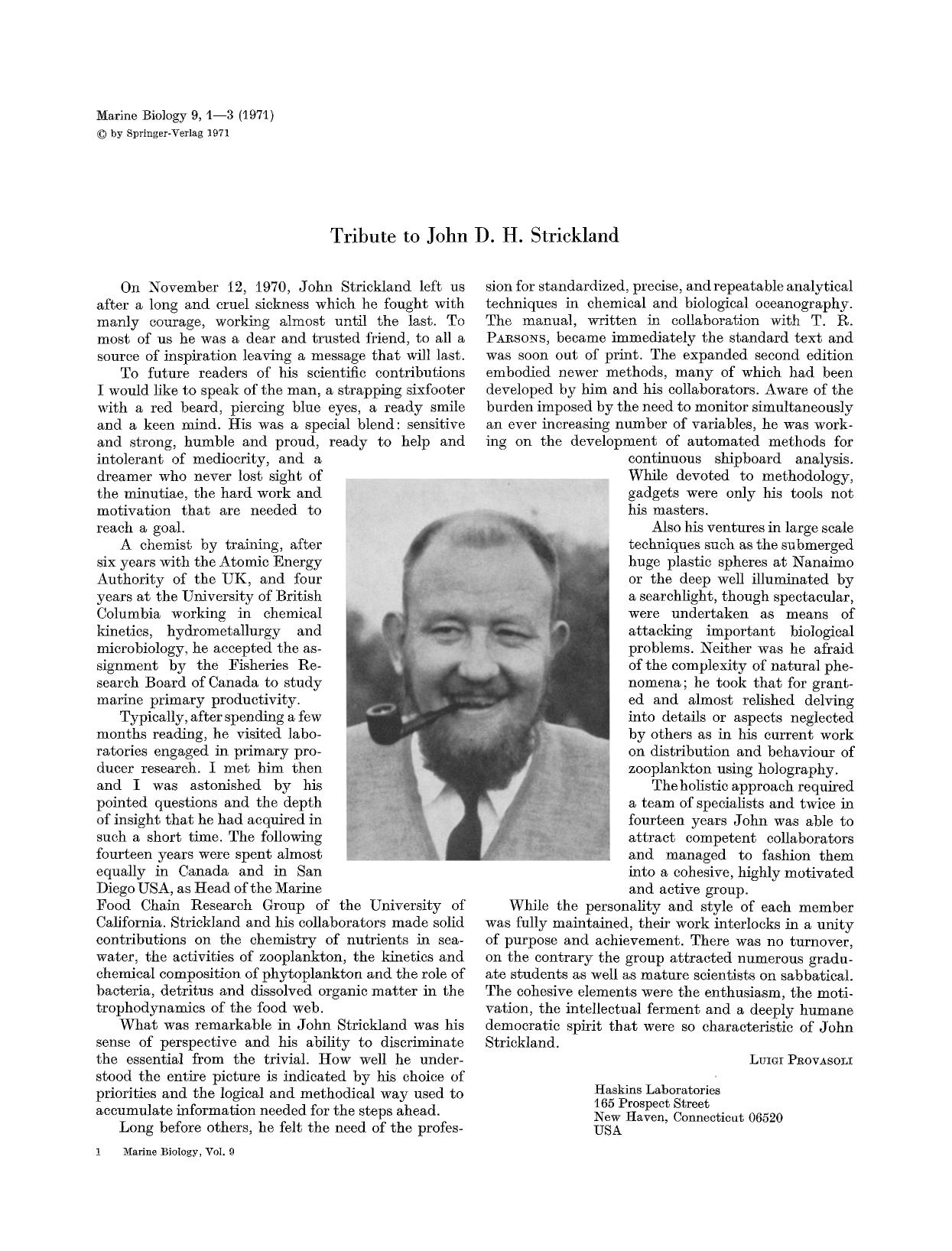 Tribute to John D. H. Strickland by Unknown