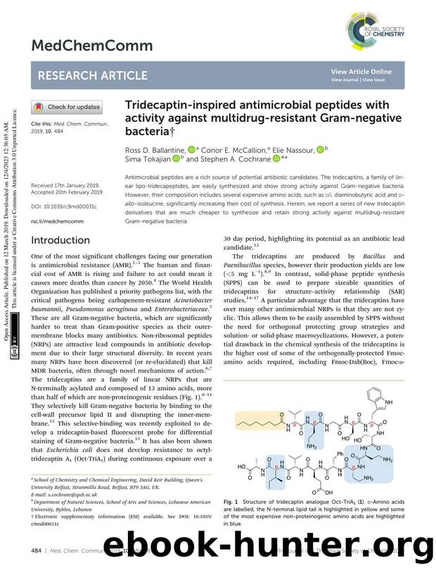 Tridecaptin-inspired antimicrobial peptides with activity against multidrug-resistant Gram-negative bacteria by Ross D. Ballantine & Conor E. McCallion & Elie Nassour & Sima Tokajian & Stephen A. Cochrane