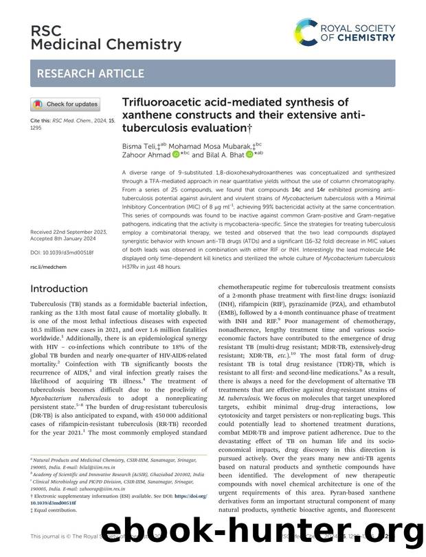 Trifluoroacetic acid-mediated synthesis of xanthene constructs and their extensive anti-tuberculosis evaluation by Bisma Teli & Mohamad Mosa Mubarak & Zahoor Ahmad & Bilal A. Bhat