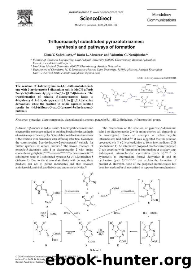 Trifluoroacetyl substituted pyrazolotriazines: synthesis and pathways of formation by Elena V. Sadchikova & Daria L. Alexeeva & Valentine G. Nenajdenko