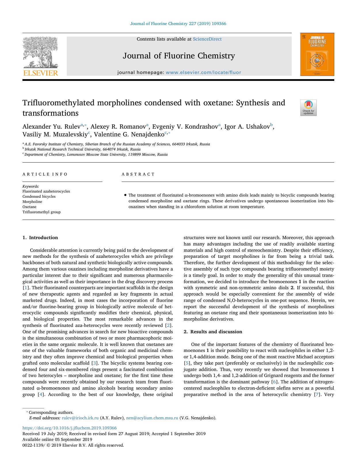 Trifluoromethylated morpholines condensed with oxetane_ Synthesis and transformations by unknow