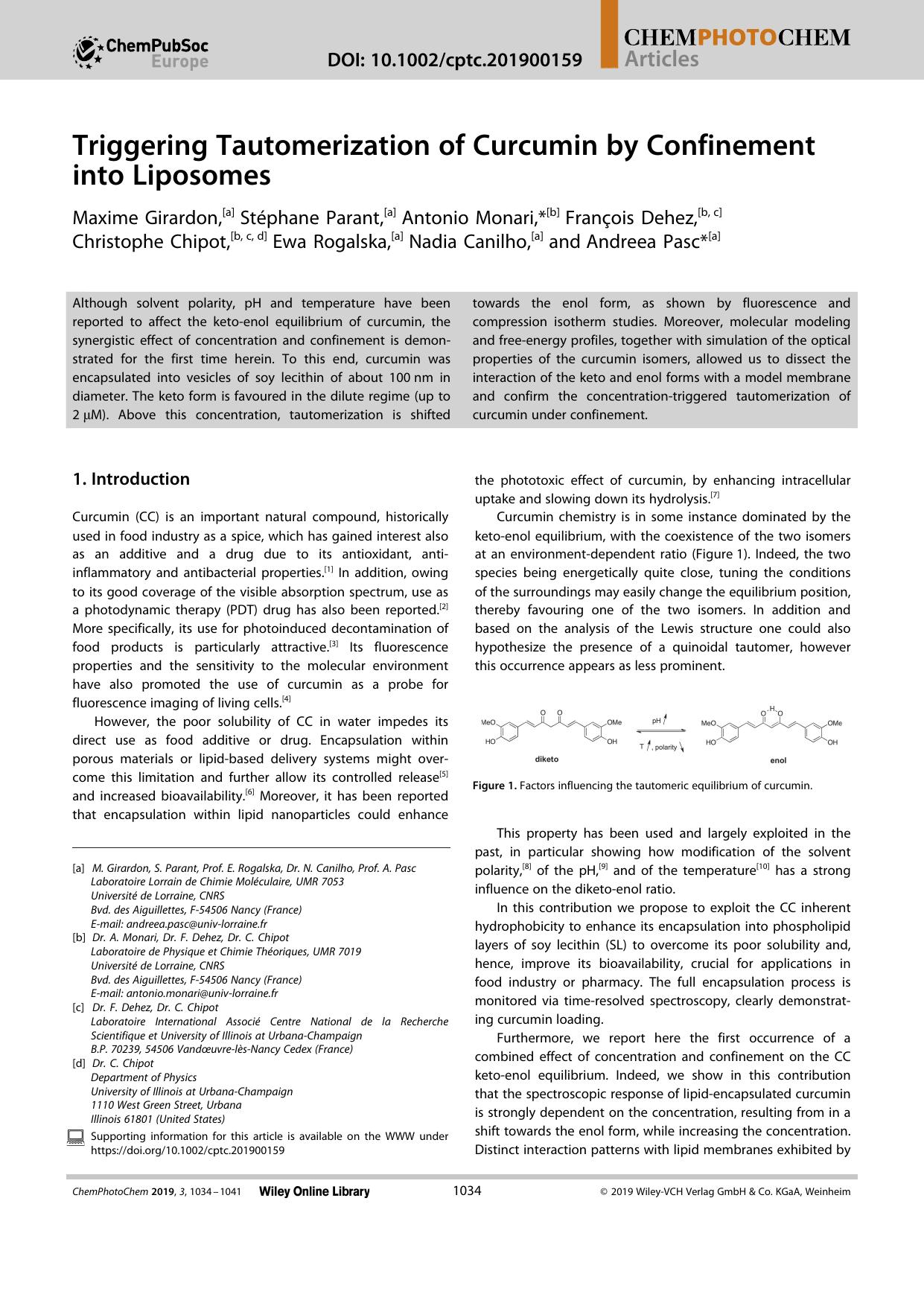 Triggering Tautomerization of Curcumin by Confinement into Liposomes by Unknown
