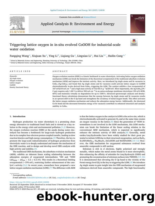 Triggering lattice oxygen in in-situ evolved CoOOH for industrial-scale water oxidation by Fangqing Wang & Xiujuan Xu & Ying Li & Liqiang Gu & Lingxiao Li & Hui Liu & Hailin Cong