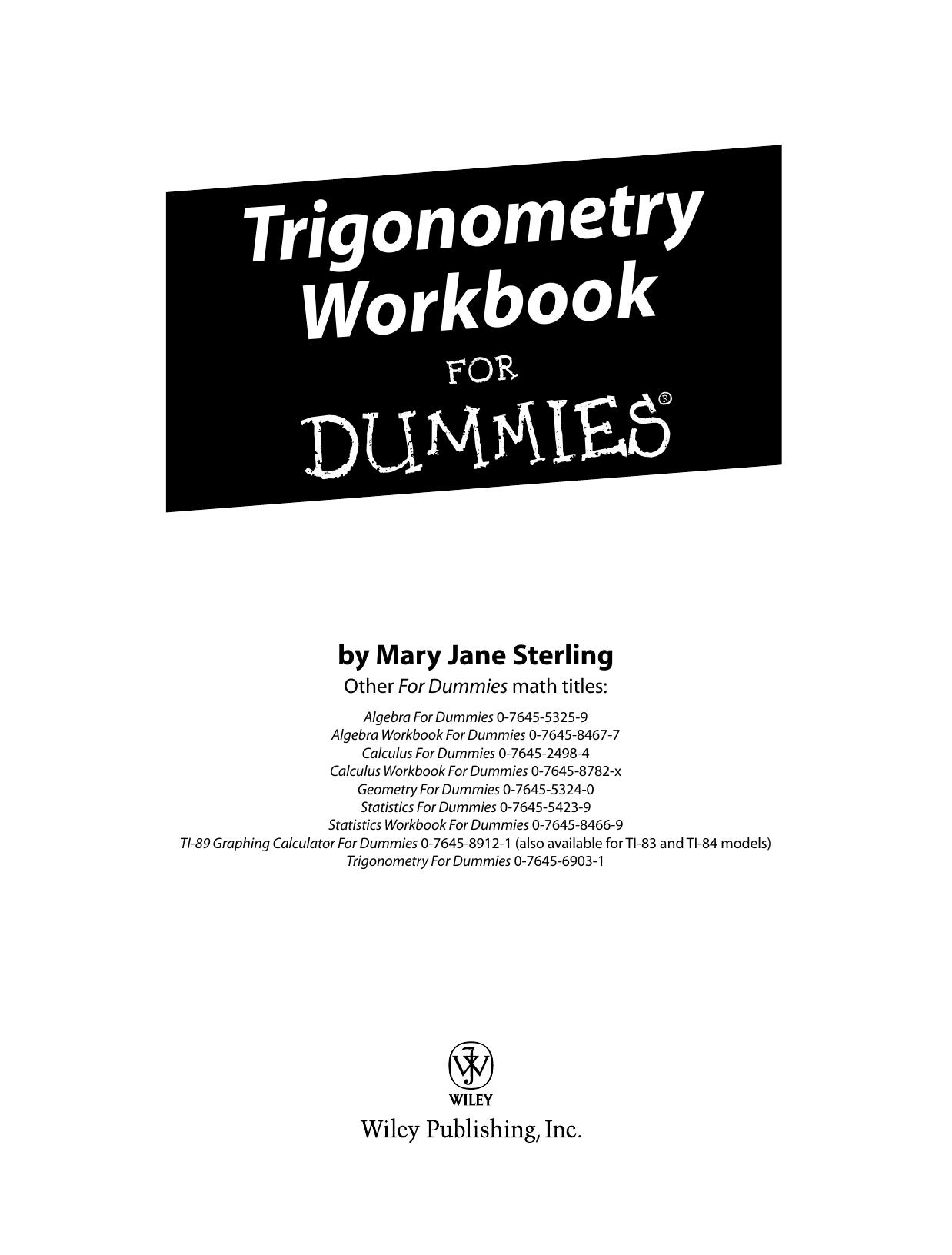 Trigonometry Workbook For Dummies by Unknown