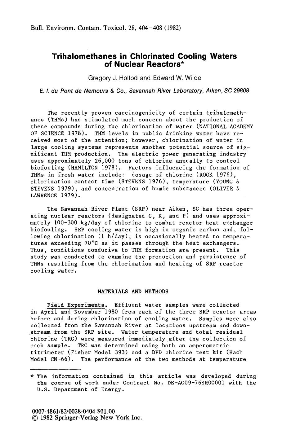 Trihalomethanes in chlorinated cooling waters of nuclear reactors by Unknown