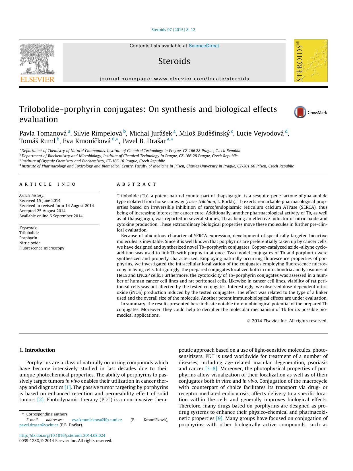 Trilobolideâ€“porphyrin conjugates: On synthesis and biological effects evaluation by unknow