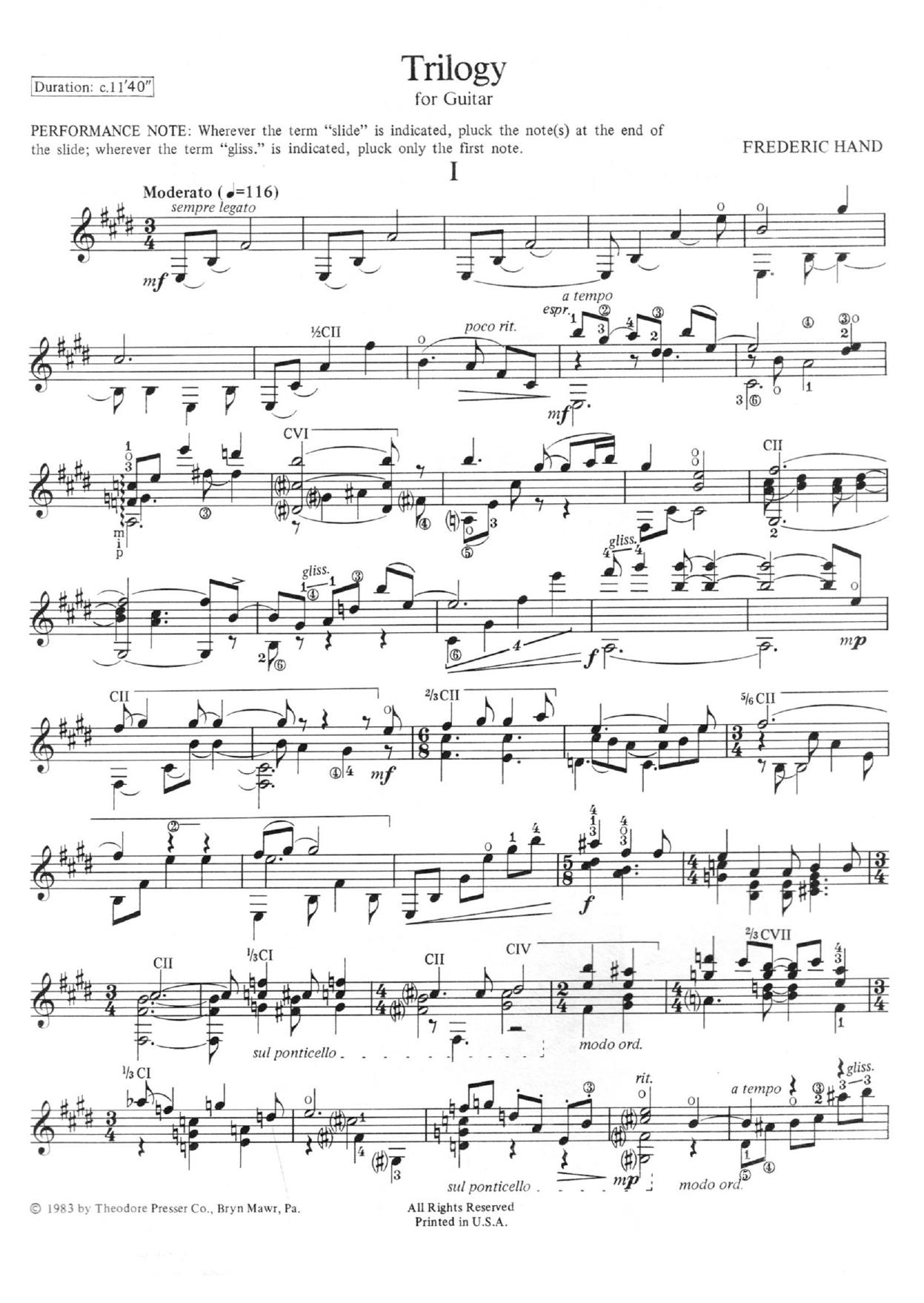 Trilogy for guitar solo by Unknown