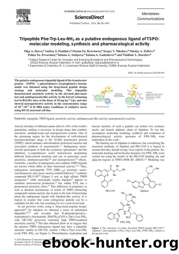 Tripeptide Phe-Trp-Leu-NH2 as a putative endogenous ligand of TSPO: molecular modeling, synthesis and pharmacological activity by unknow