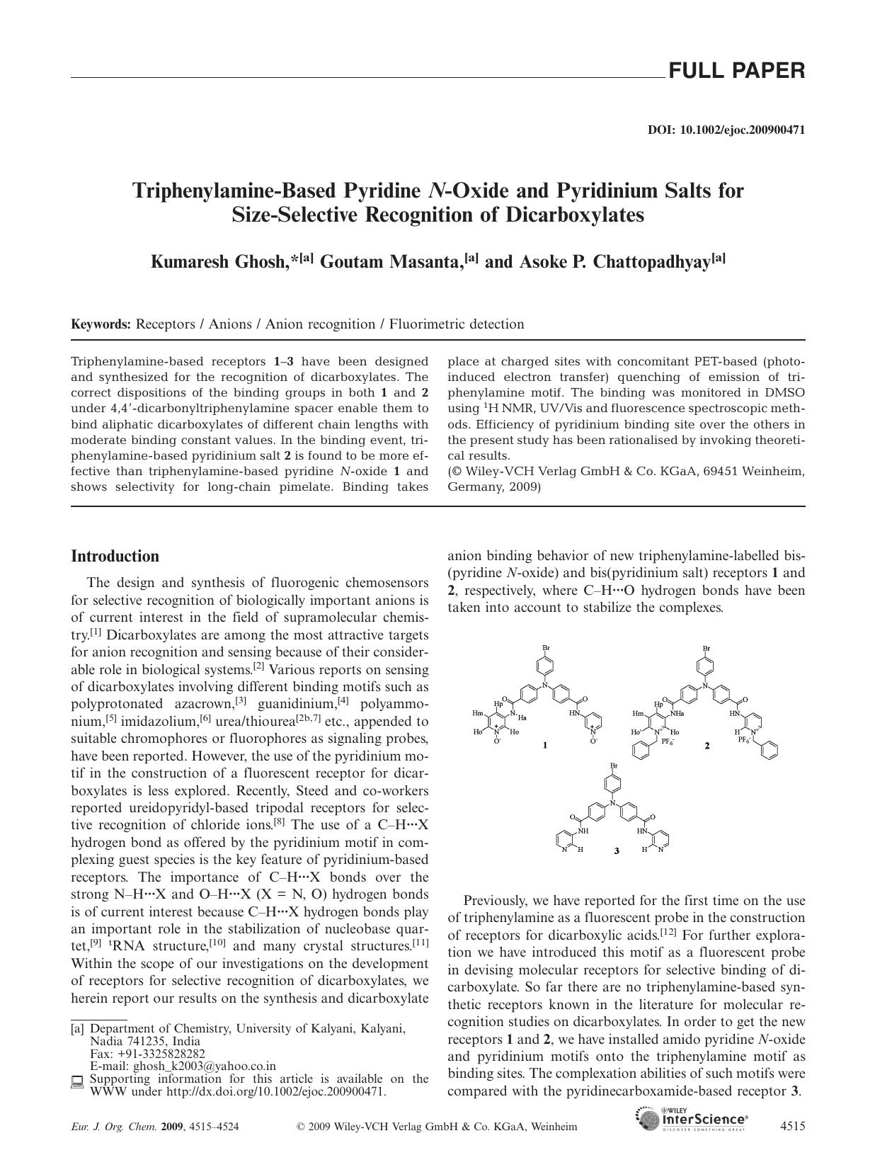 Triphenylamine-Based Pyridine N-Oxide and Pyridinium Salts for Size-Selective Recognition of Dicarboxylates by Unknown
