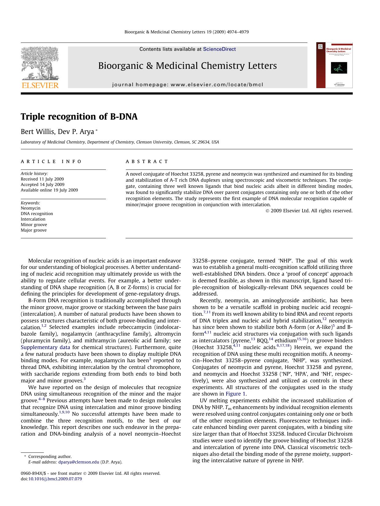 Triple recognition of B-DNA by Bert Willis; Dev P. Arya