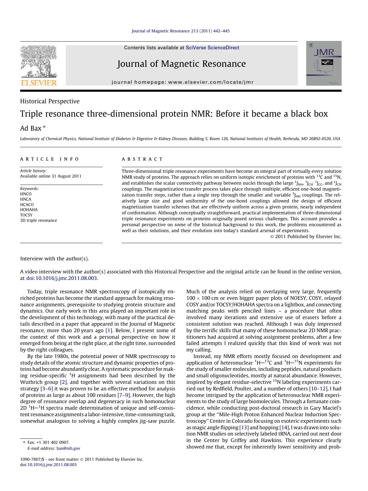 Triple resonance three-dimensional protein NMR: Before it became a black box by Ad Bax