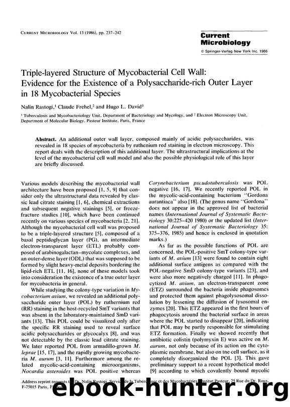 Triple-layered structure of mycobacterial cell wall: Evidence for the existence of a polysaccharide-rich outer layer in 18 mycobacterial species by Unknown
