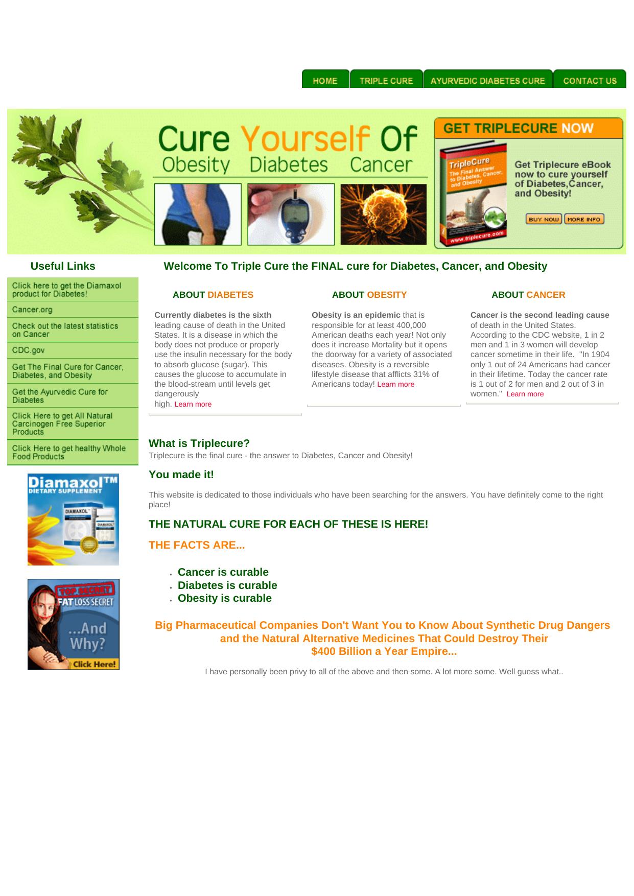 Triplecure For Cancer, Diabetes, And Obesity. by Best of Kuszter's Collection