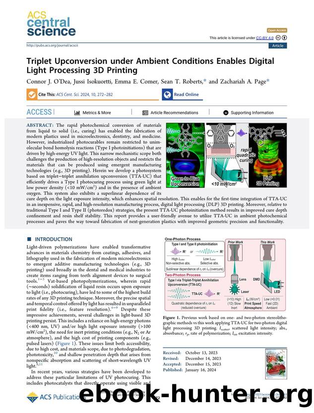 Triplet Upconversion under Ambient Conditions Enables Digital Light Processing 3D Printing by unknow