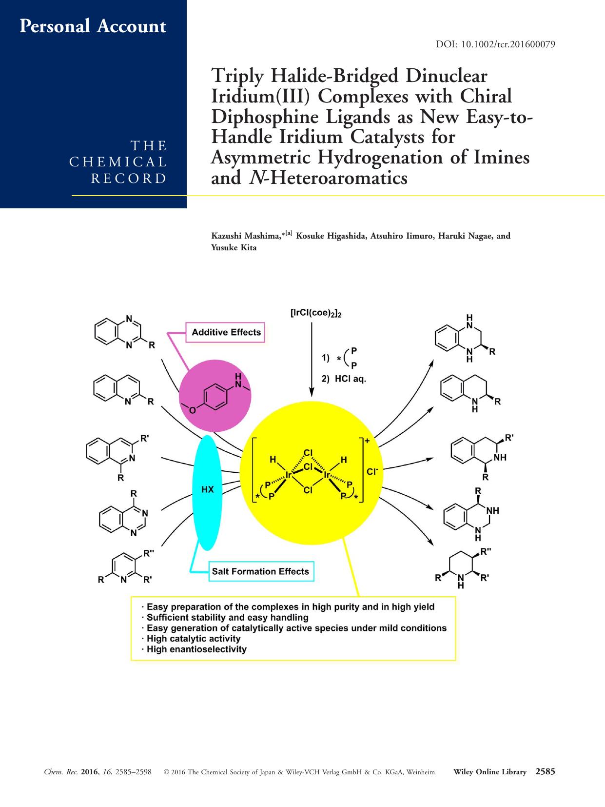 Triply Halide‐Bridged Dinuclear Iridium(III) Complexes with Chiral Diphosphine Ligands as New Easy‐to‐Handle Iridium Catalysts for Asymmetric Hydrogenation of Imi by Unknown