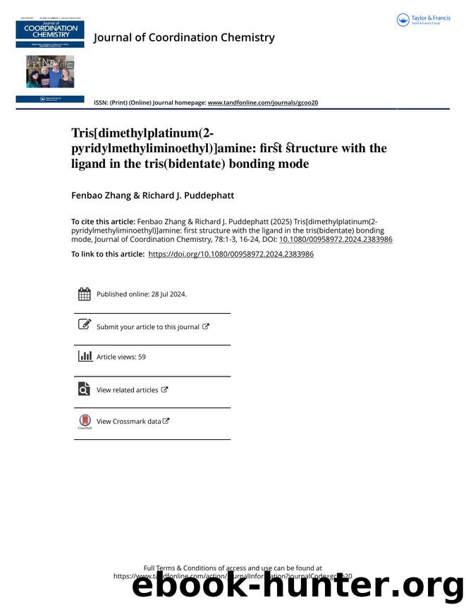 Tris[dimethylplatinum(2-pyridylmethyliminoethyl)]amine: first structure with the ligand in the tris(bidentate) bonding mode by Zhang Fenbao & Puddephatt Richard J