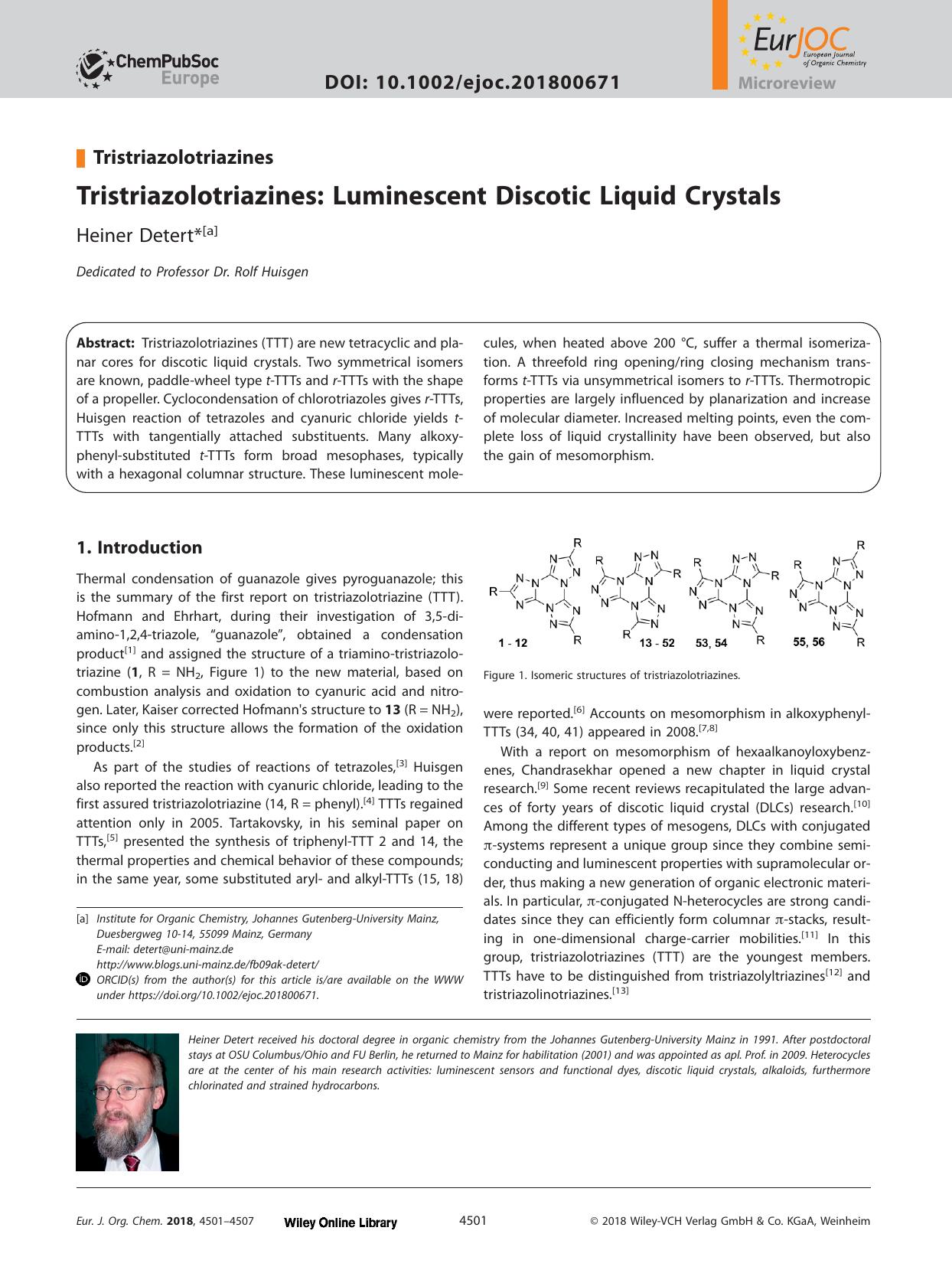 Tristriazolotriazines: Luminescent Discotic Liquid Crystals by Unknown