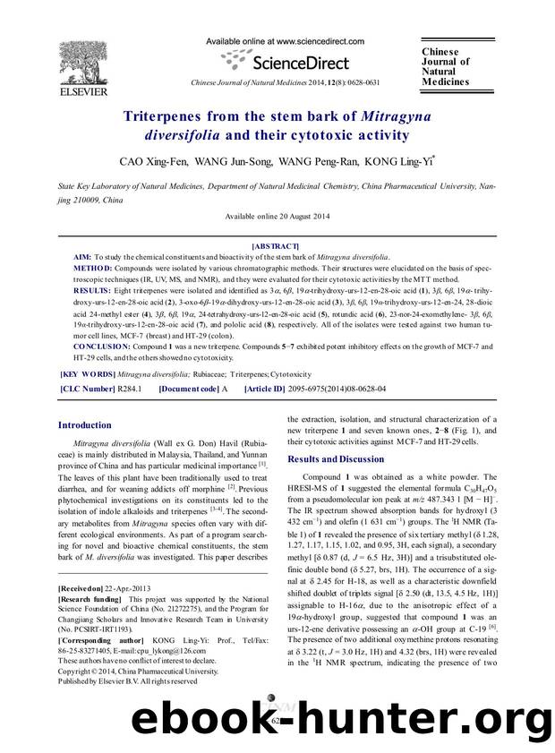 Triterpenes from the stem bark of Mitragyna diversifolia and their cytotoxic activity by Xing-Fen CAO & Jun-Song WANG & Peng-Ran WANG & Ling-Yi KONG