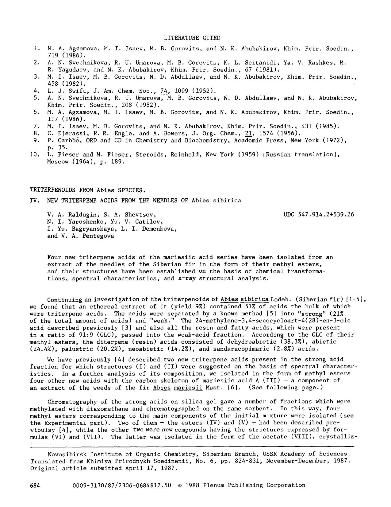 Triterpenoids from Abies species. IV. New triterpene acids from the needles of Abies sibirica by Unknown
