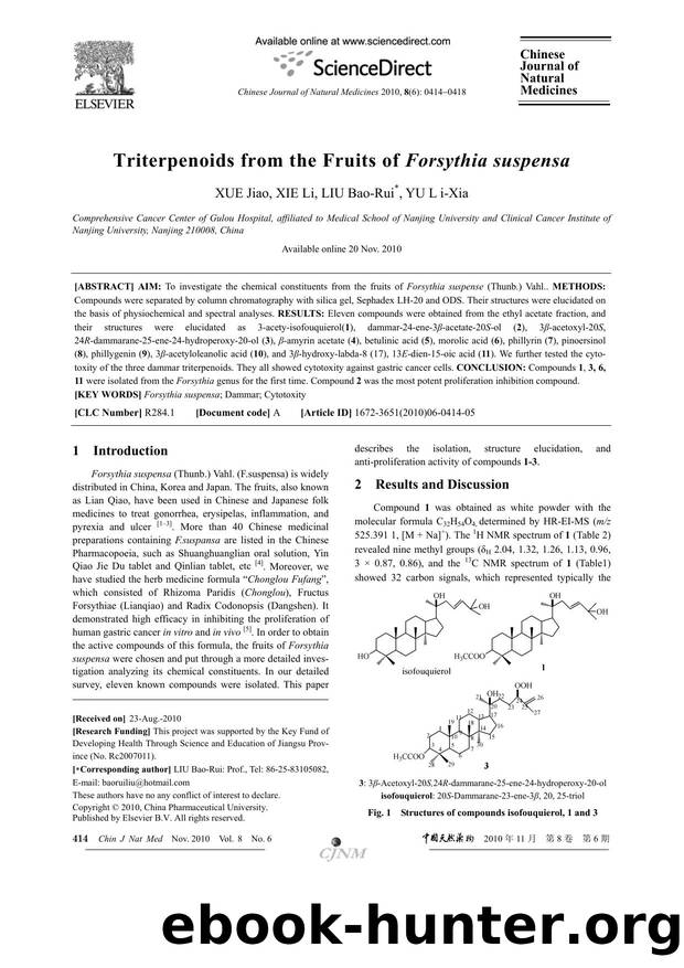 Triterpenoids from the Fruits of Forsythia suspensa by Jiao XUE & Li XIE & Bao-Rui LIU & Li-Xia YU