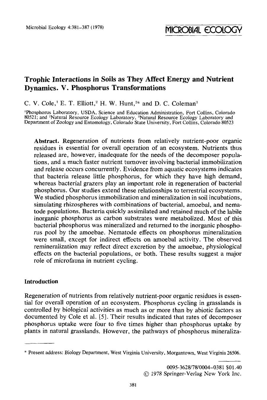 Trophic interactions in soils as they affect energy and nutrient dynamics. V. Phosphorus transformations by Unknown