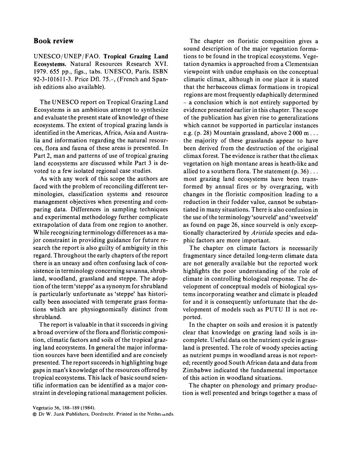 Tropical grazing land ecosystems by Unknown