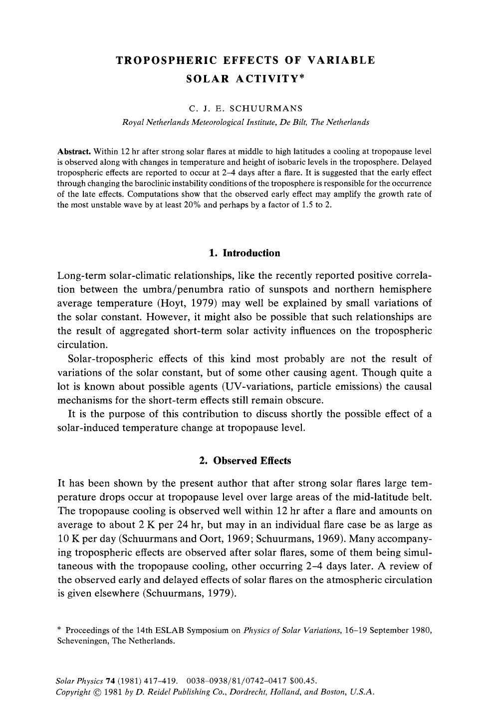 Tropospheric effects of variable solar activity by Unknown