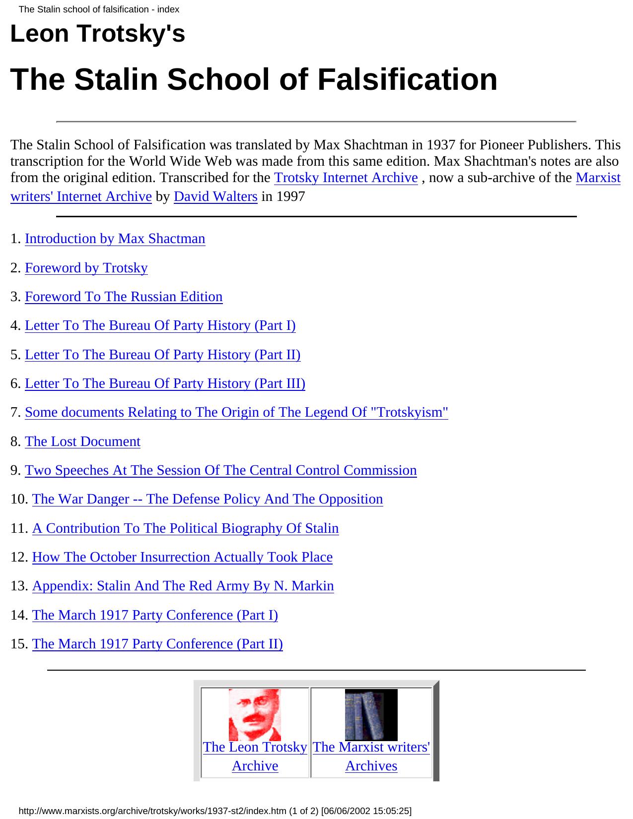 Trotsky: The Stalin school of falsification - index by Trotsky