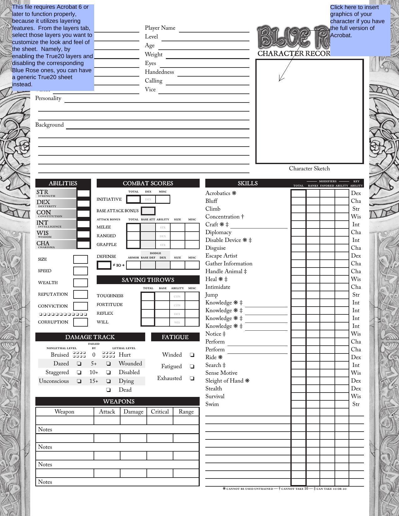 True20 System Character Sheet 1.0 by Patrick Murphy & a Mad Irishman Production (www.mad-irishman.net)