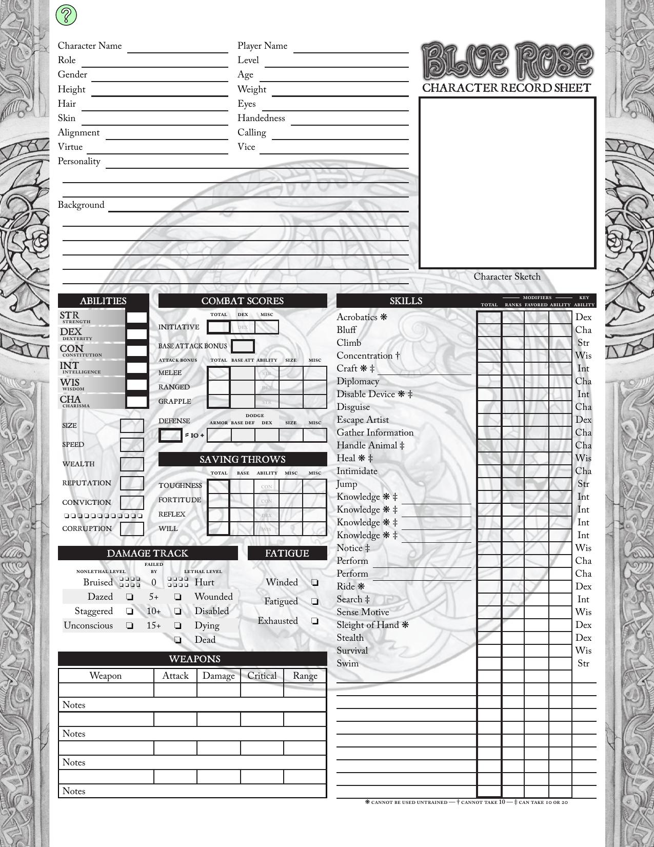 True20 System Character Sheet 1.1 by Patrick Murphy & a Mad Irishman Production (www.mad-irishman.net)