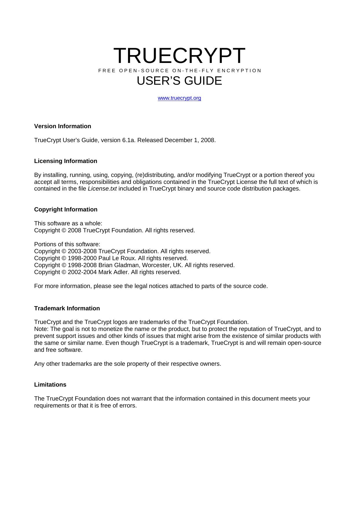 TrueCrypt User Guide by TrueCrypt Foundation