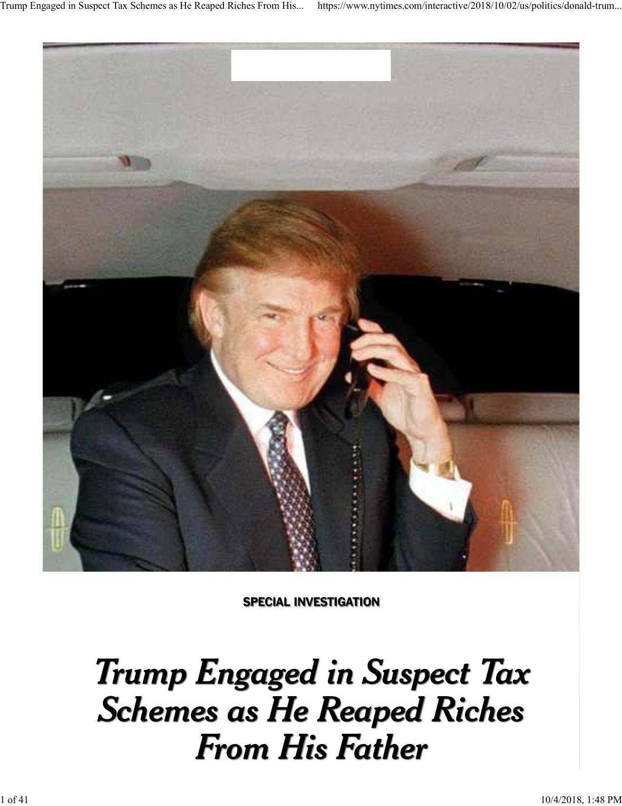Trump Engaged in Suspect Tax Schemes as He Reaped Riches From His Father - The New York Times by user
