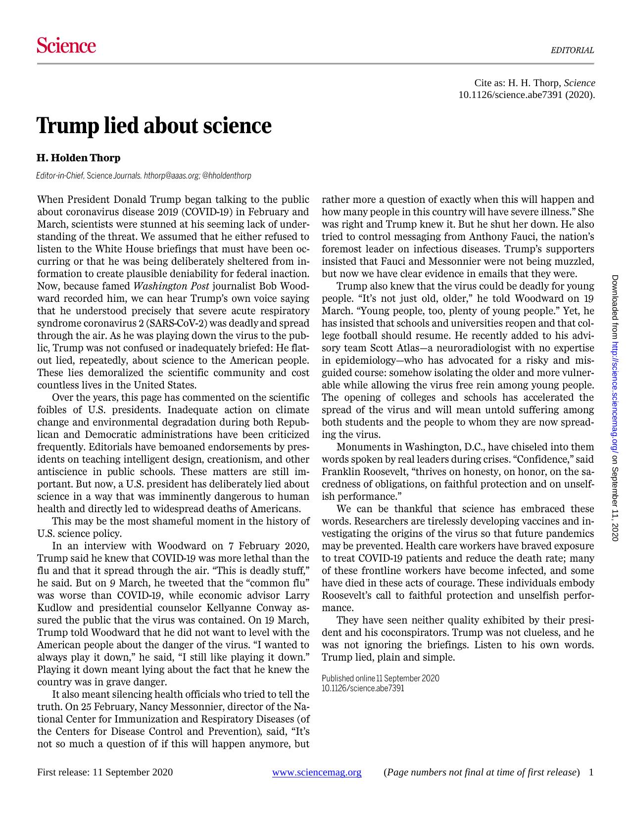 Trump lied about science by Chris Filiatreau