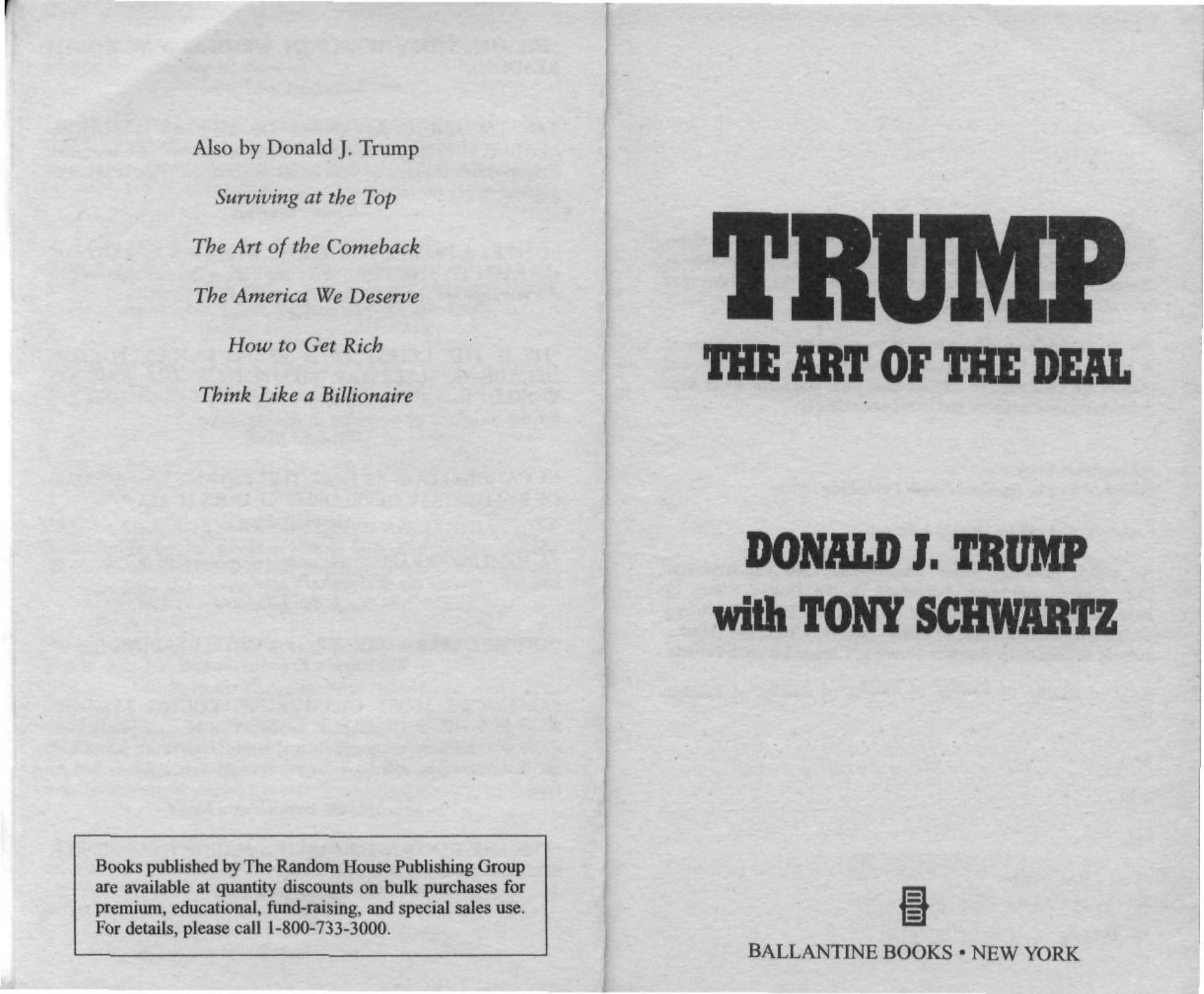 Trump: The Art of the Deal by Donald J. Trump Tony Schwartz