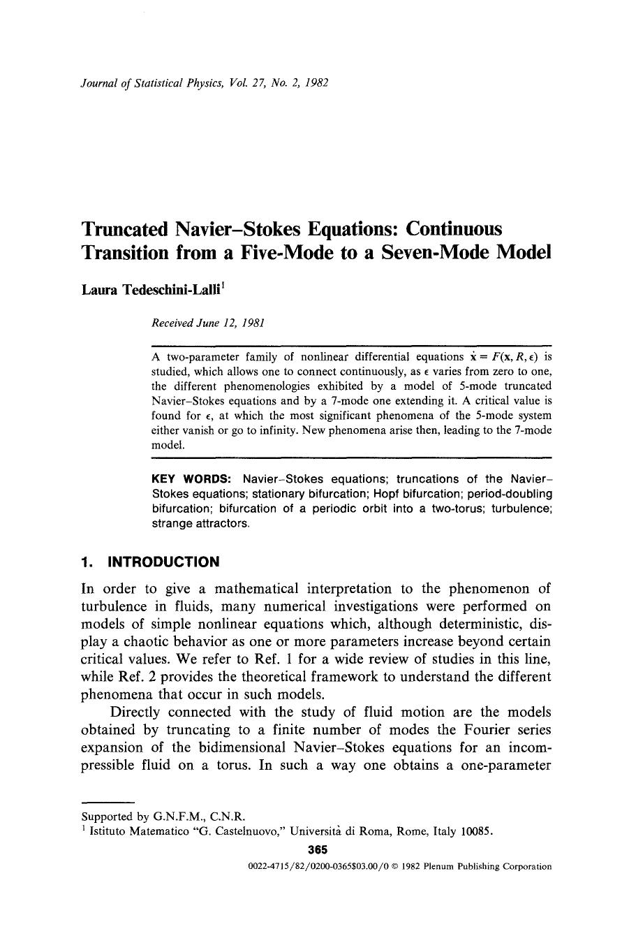 Truncated Navier-stokes equations: continuous transition from a five-mode to a seven-mode model by Unknown
