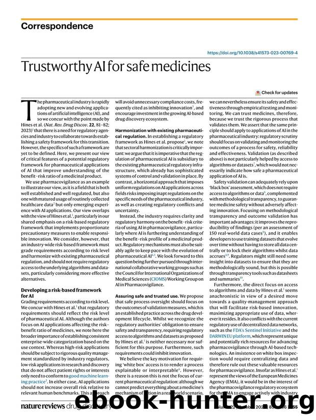 Trustworthy AI for safe medicines by Jens-Ulrich Stegmann & Rory Littlebury & Markus Trengove & Lea Goetz & Andrew Bate & Kim M. Branson