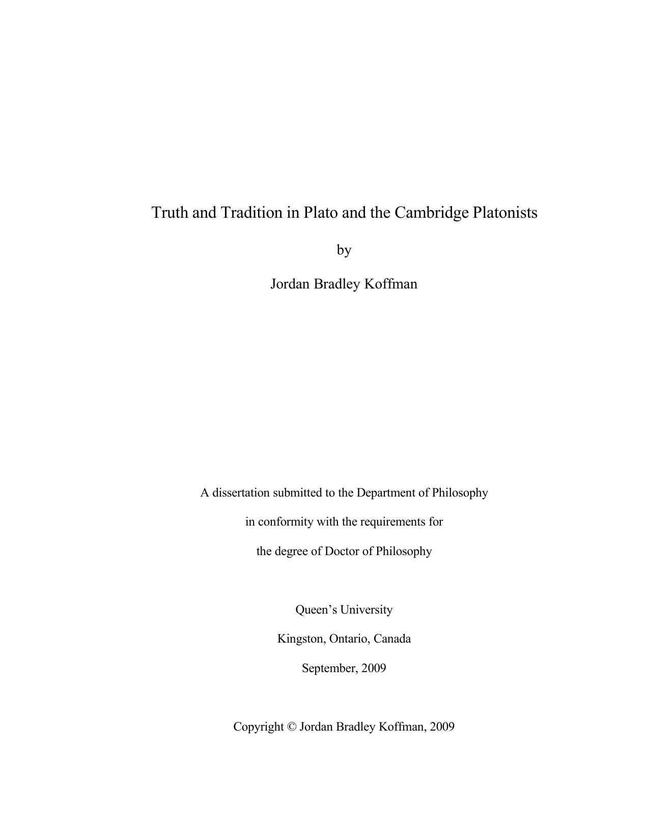 Truth and tradition in Plato and the Cambridge Platonists by Jordan Bradley Koffman