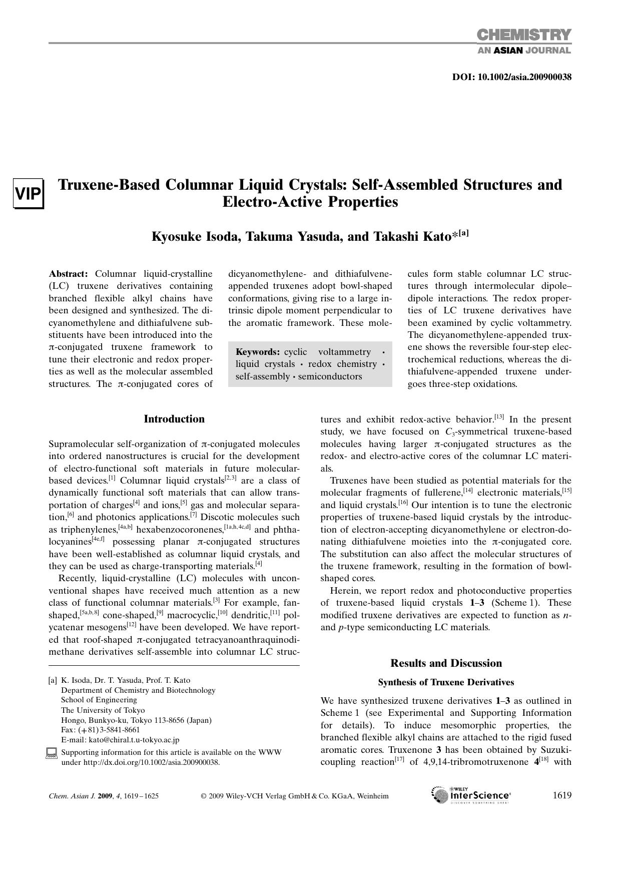 Truxene-Based Columnar Liquid Crystals: Self-Assembled Structures and Electro-Active Properties by Unknown