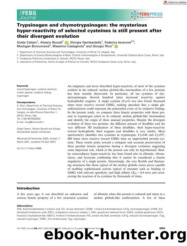 Trypsinogen and chymotrypsinogen: the mysterious hyperâreactivity of selected cysteines is still present after their divergent evolution by Unknown