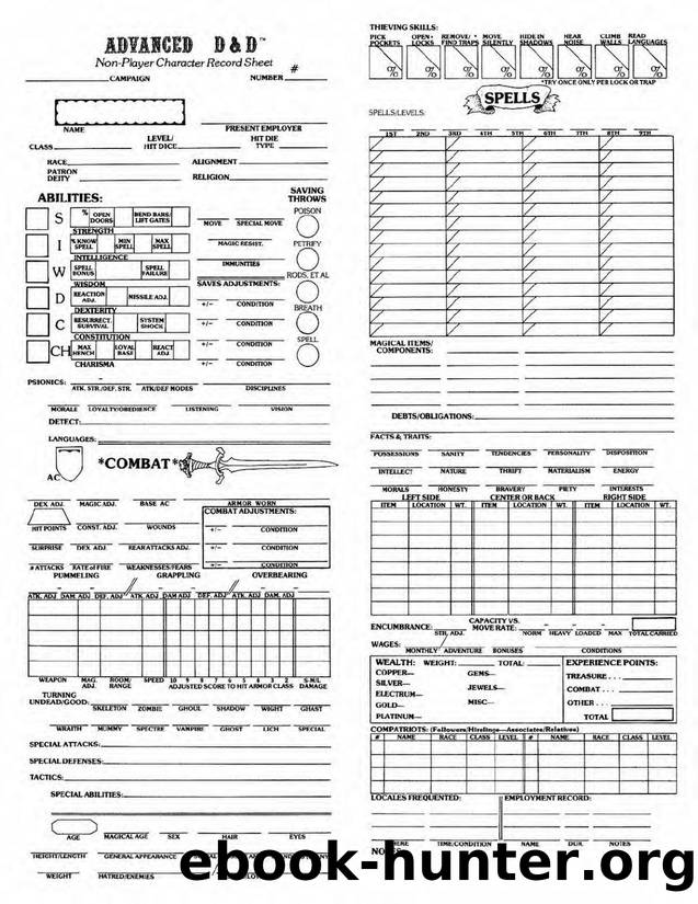 Tsr 09030 Non Player Character Record Sheet by Non-Player Character Record Sheet text