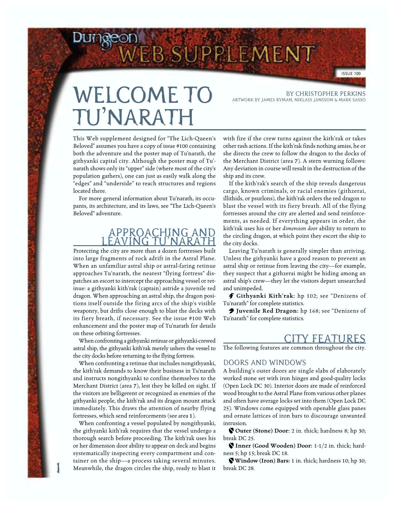 Tu'narath City Guide (Dungeon issue 100 Web Supplement) by Paizo Publishing