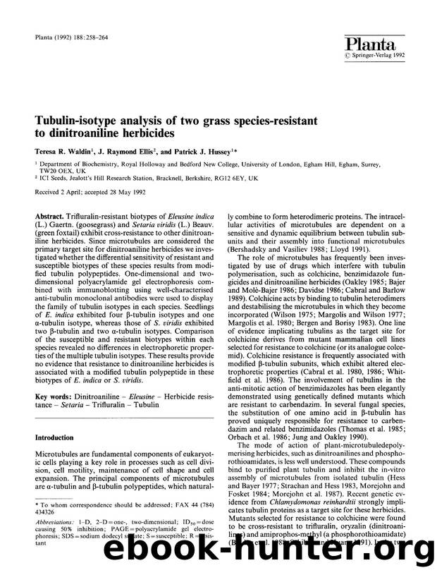 Tubulin-isotype analysis of two grass species-resistant to dinitroaniline herbicides by Unknown